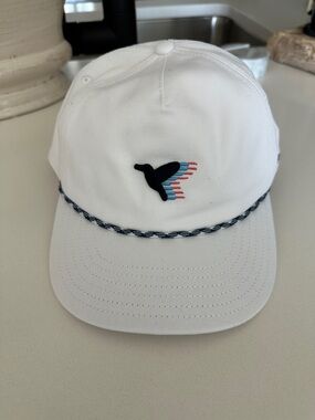 Birddogs White Cap with Navy Braided Brim and Red Logo